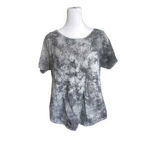 Oh My Gauze Short Sleeve Top OS Gray Tie Dye Cotton Lagenlook Grunge Artsy